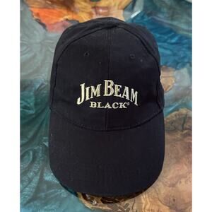 Jim Beam Black -Gold Embroidered Hat Bourbon Whiskey Spell Out Dad Hat